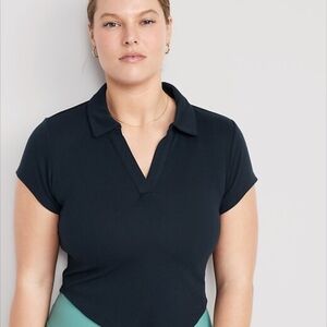 Old Navy UltraLite Black Ribbed Polo Tee